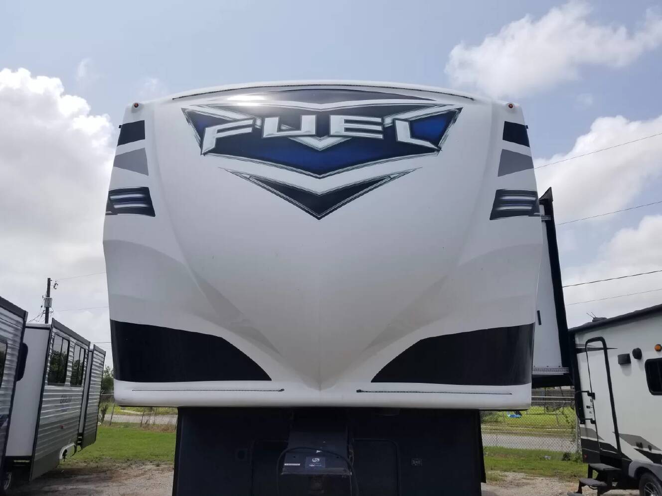 A photo of this 2021 Heartland Fuel 362 Toy Hauler
