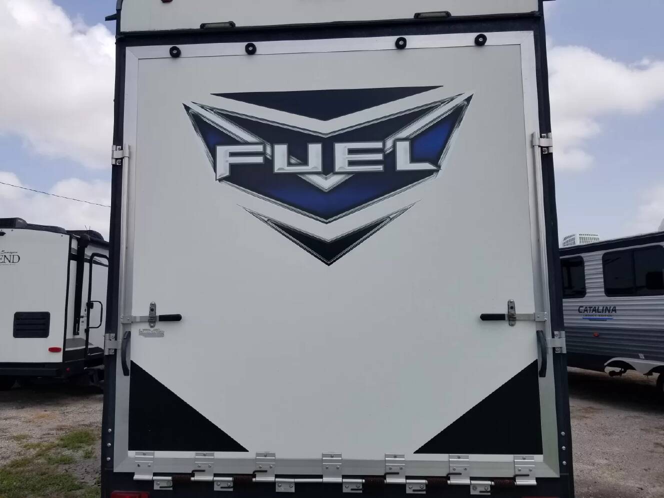 A photo of this 2021 Heartland Fuel 362 Toy Hauler