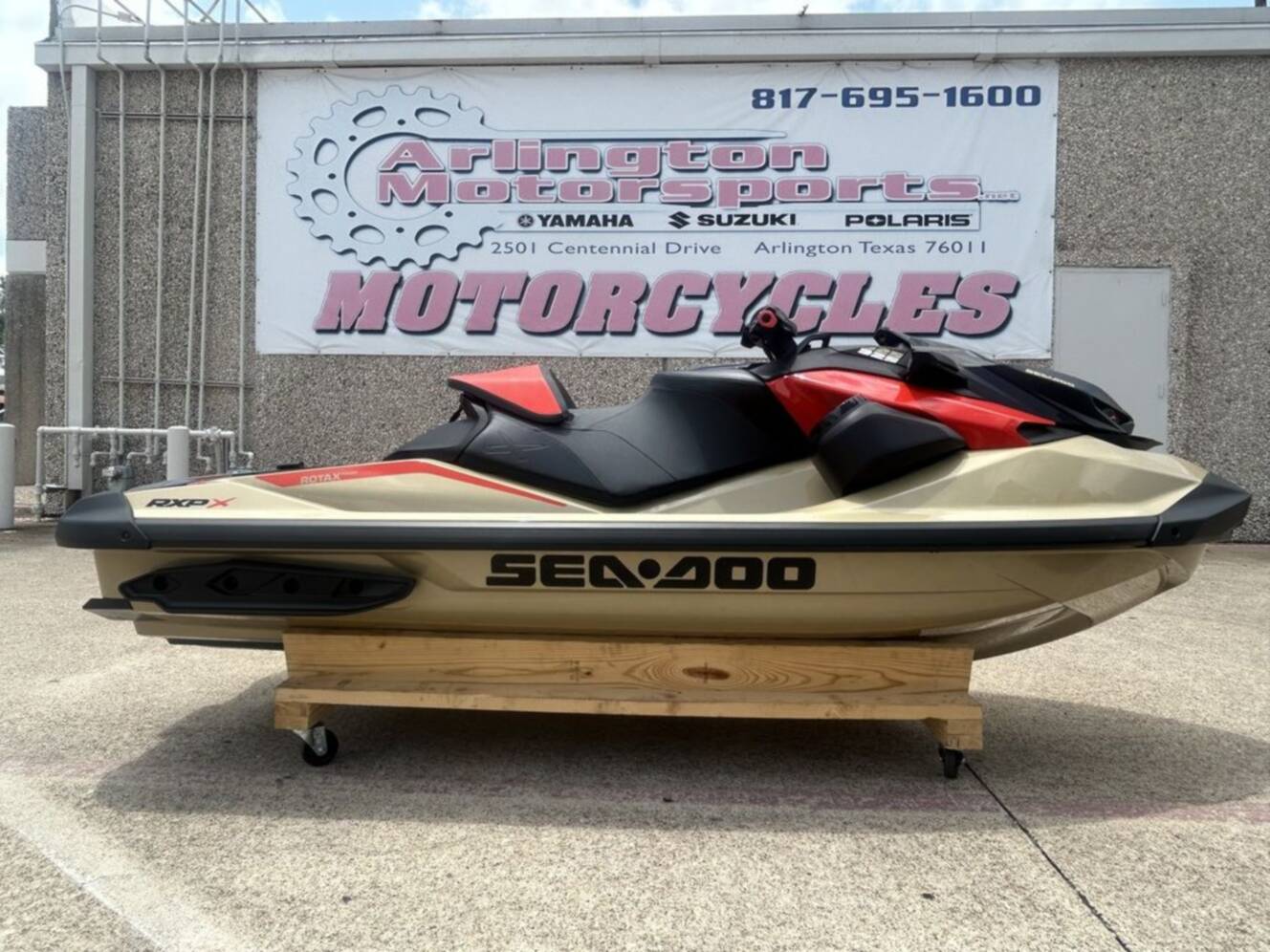 A photo of this 2025 Sea-Doo RXP-X 325 Tech, BRP Premium A, iBR Metallic Tan / La