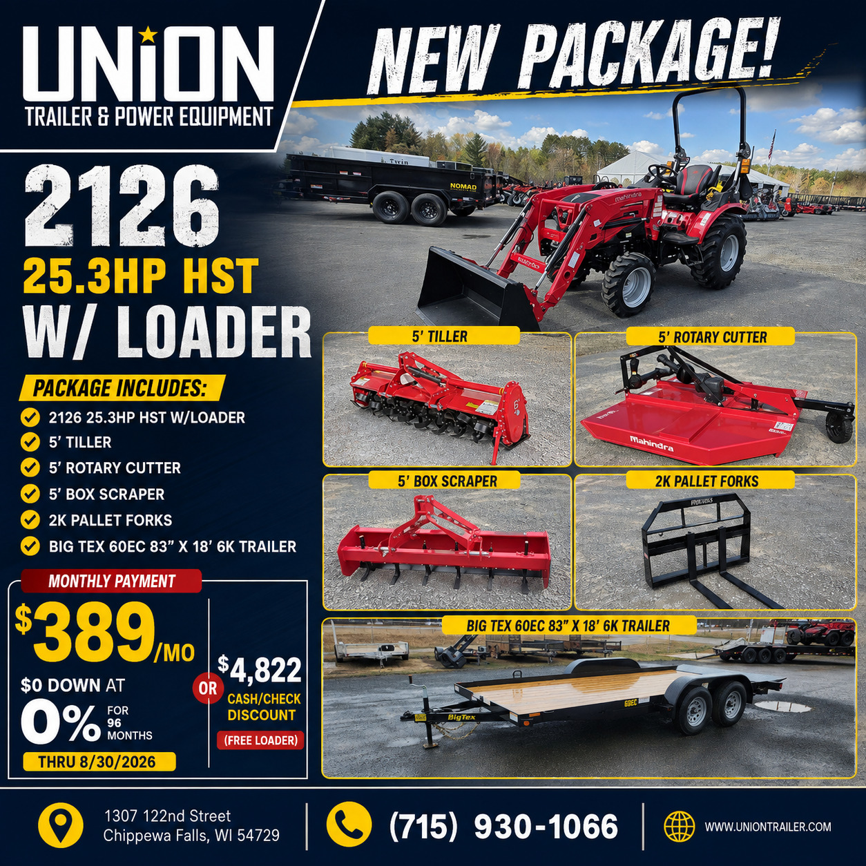 2026 Mahindra 2126 25.3HP HST Compact Tractor w/loader Package Deal in Chippewa Falls, WI