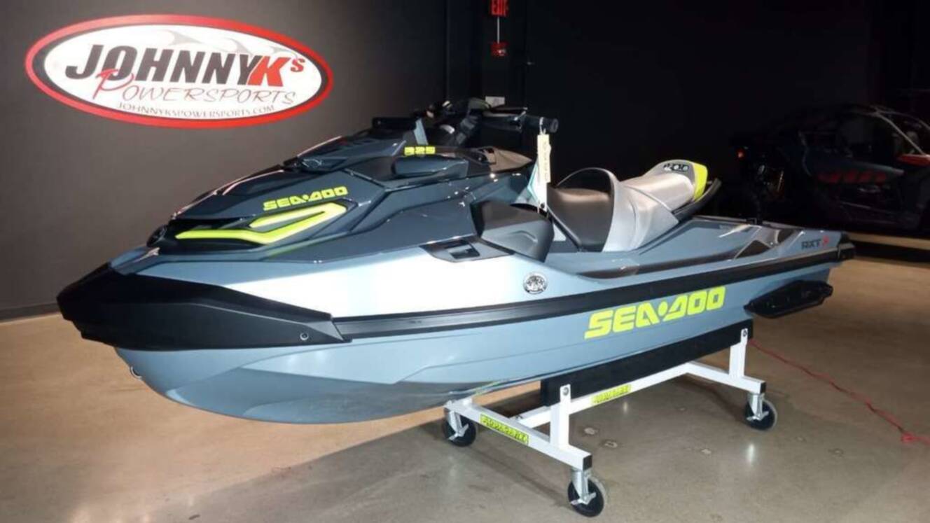 A photo of this 2026 Sea-Doo RXT-X 325 Ice Metal / Manta Green