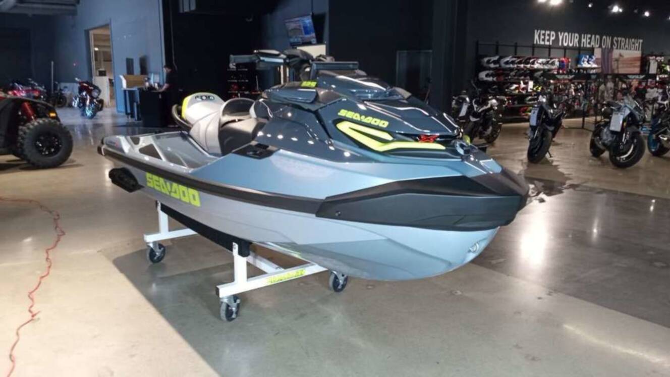 A photo of this 2026 Sea-Doo RXT-X 325 Ice Metal / Manta Green