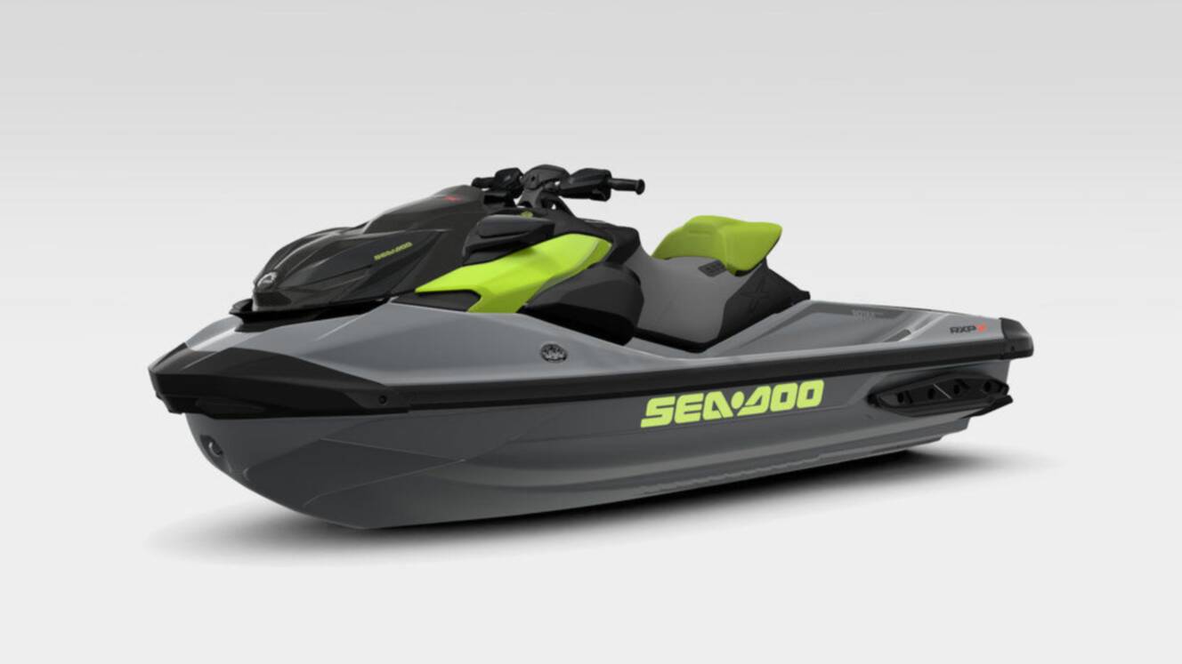 A photo of this 2026 Sea-Doo RXP-X 325 Tech, BRP Premium A, iBR Ice Metal / Manta