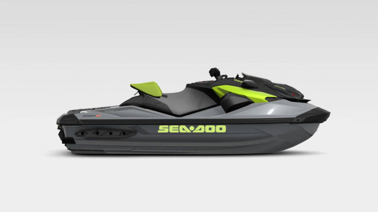 A photo of this 2026 Sea-Doo RXP-X 325 Tech, BRP Premium A, iBR Ice Metal / Manta