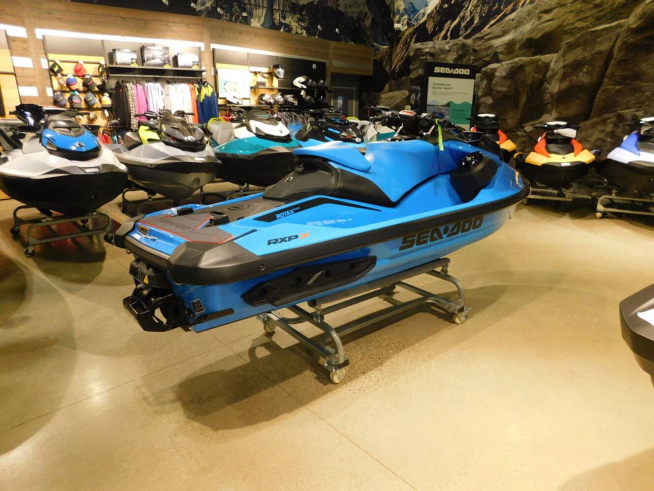 A photo of this 2026 Sea-Doo RXP-X 325 iBR Gulfstream Blue Premium