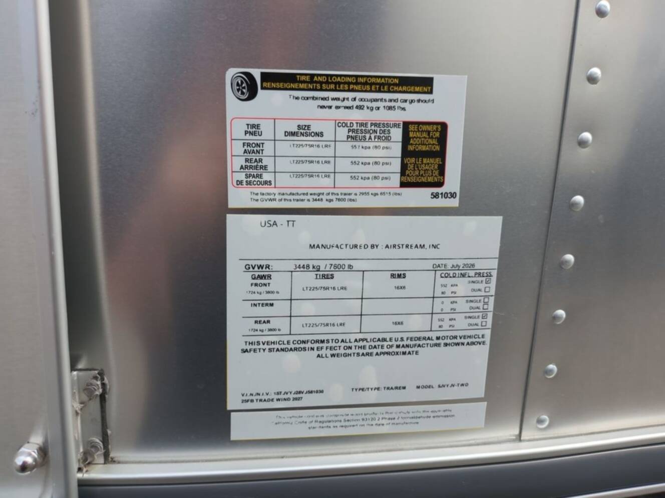 A photo of this 2027 Airstream Trade Wind 25FB