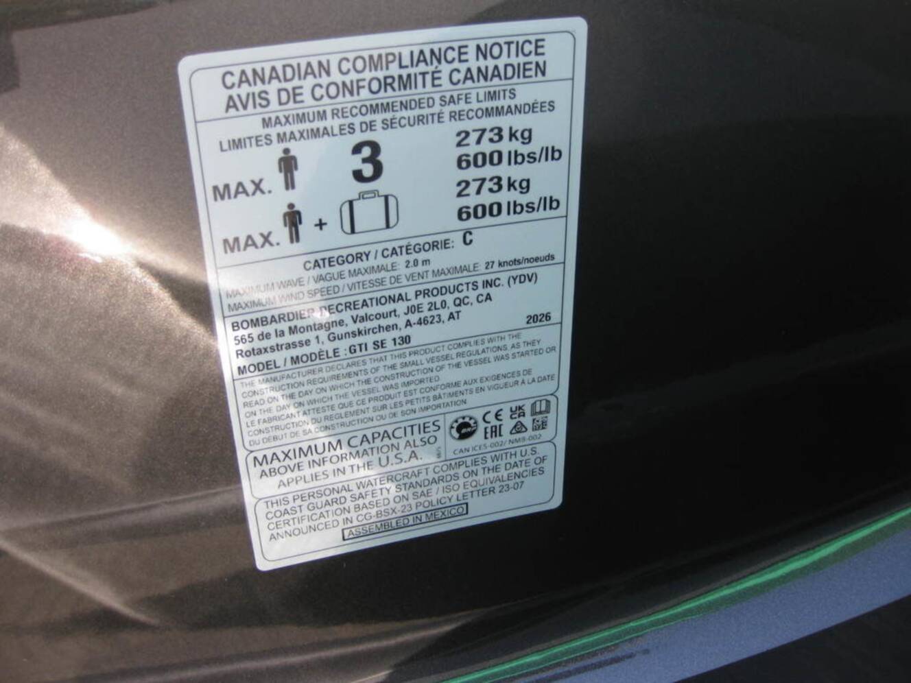 A photo of this 2026 Sea-Doo GTI SE 130 iBR Tech, Audio, iDF, iBR