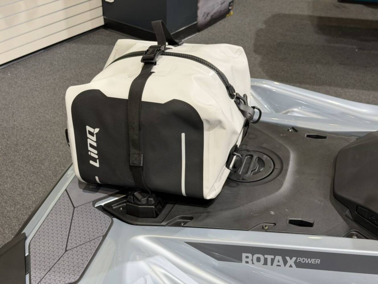 A photo of this 2026 Sea-Doo RXP-X 325 Tech, BRP Premium A, iBR Ice Metal / Manta