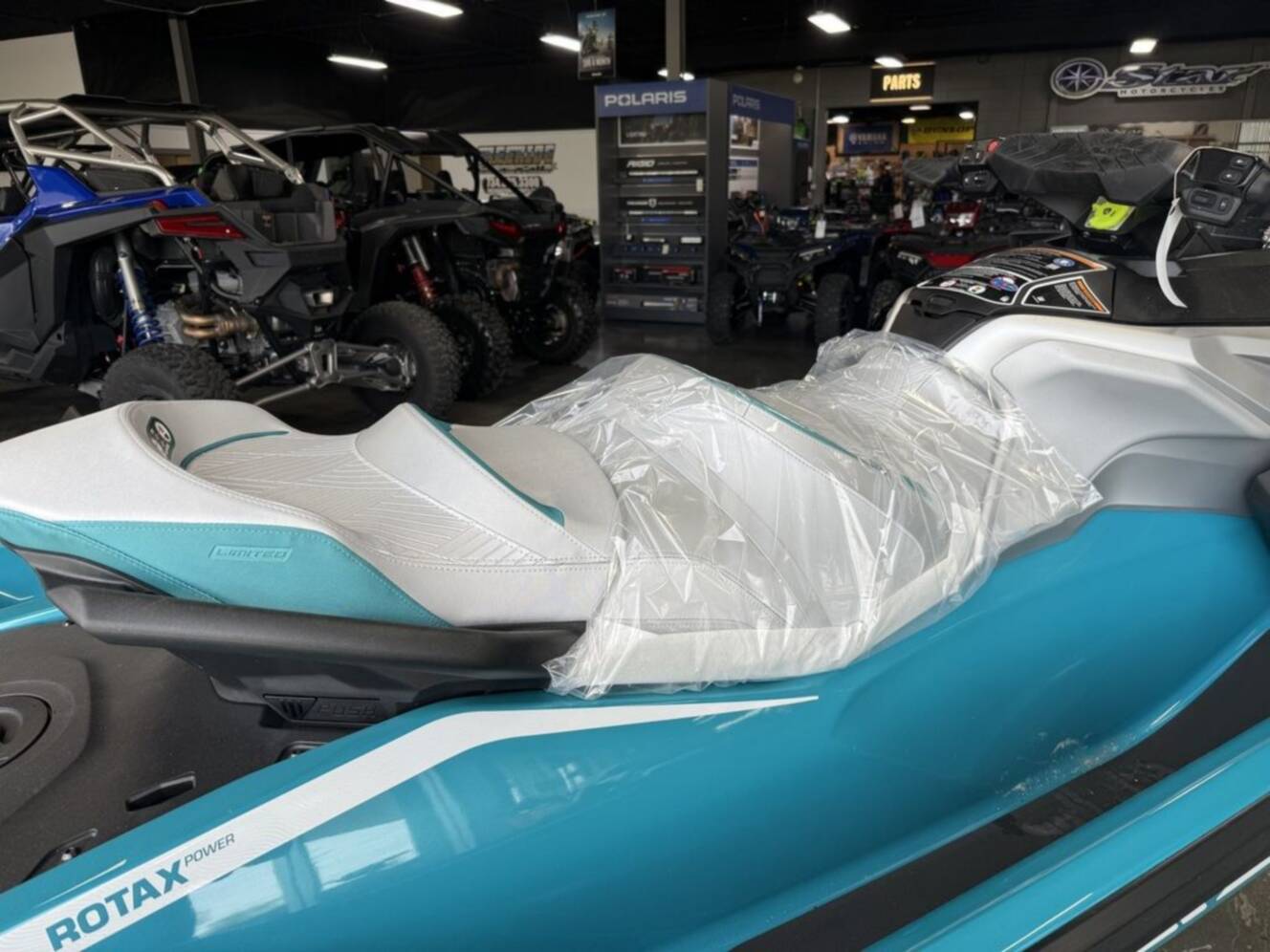 A photo of this 2026 Sea-Doo GTX Limited 325 Teal Metallic