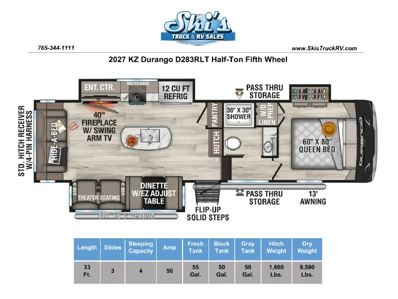 2027 KZ RV Durango D283RLT Half-Ton