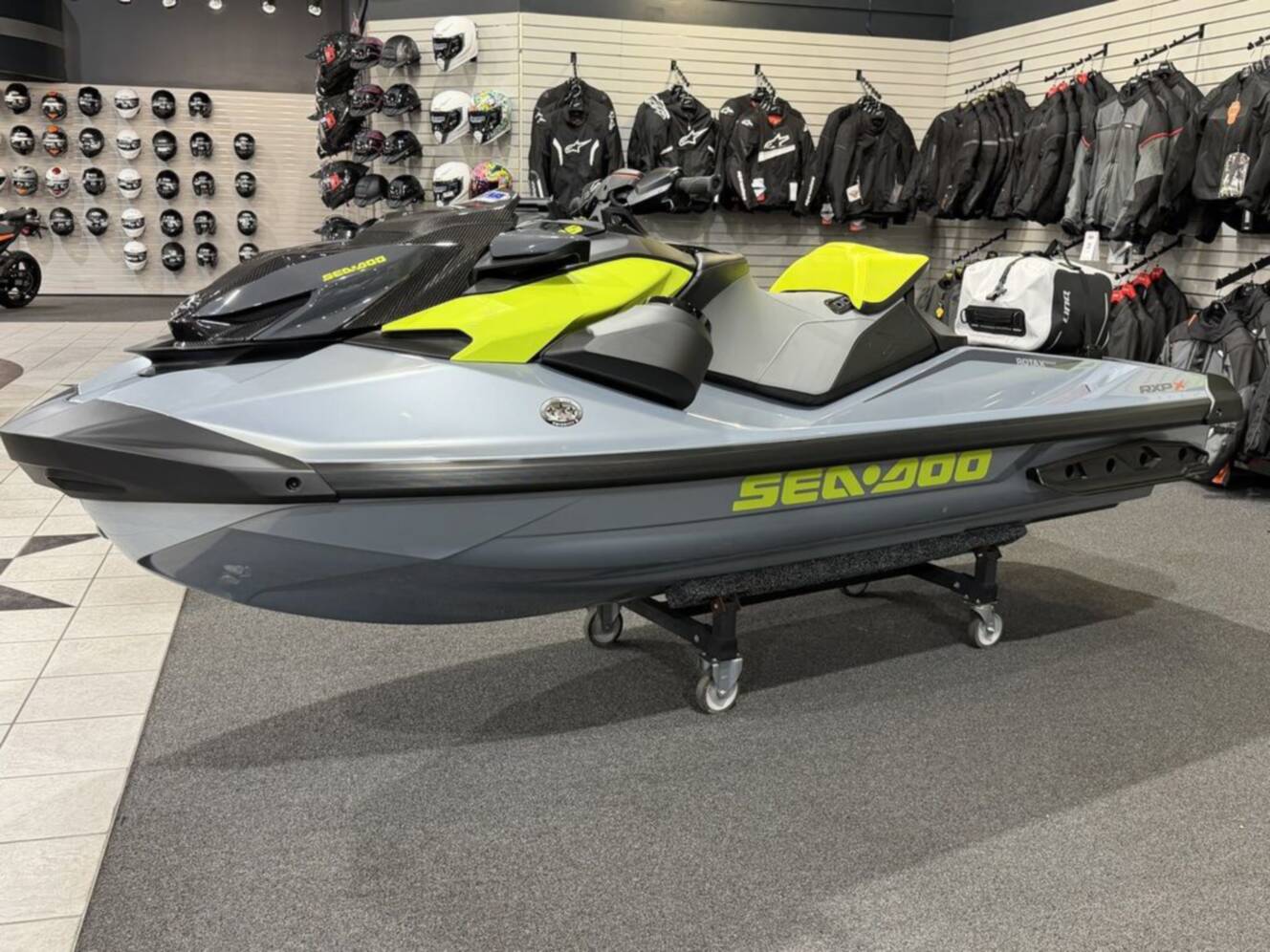 A photo of this 2026 Sea-Doo RXP-X 325 Tech, BRP Premium A, iBR Ice Metal / Manta