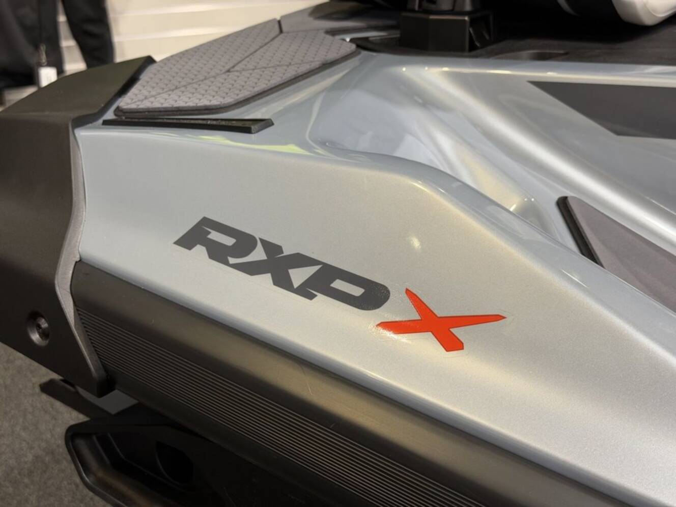 A photo of this 2026 Sea-Doo RXP-X 325 Tech, BRP Premium A, iBR Ice Metal / Manta