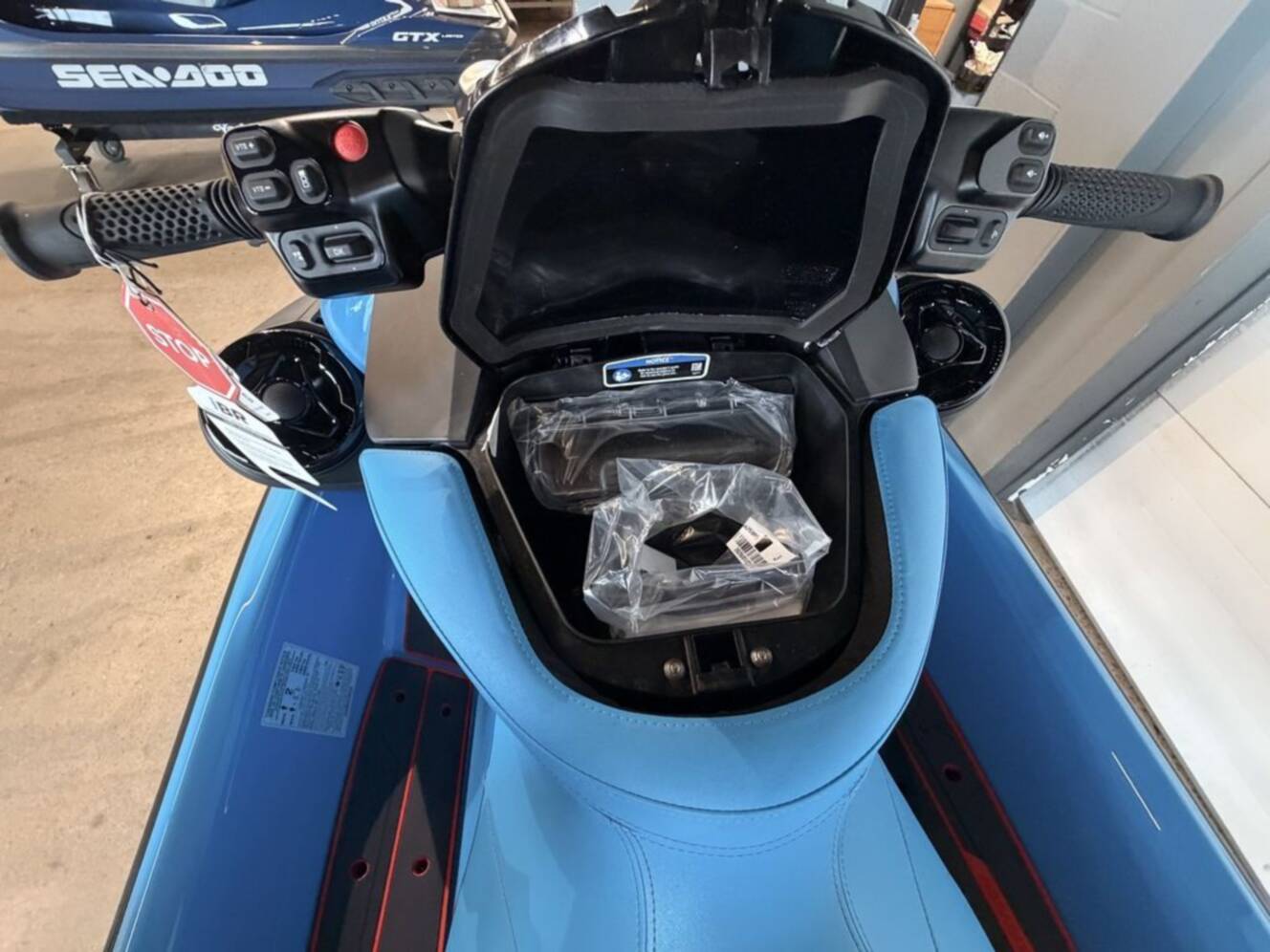 A photo of this 2026 Sea-Doo RXP-X 325 Tech, BRP Premium A, iBR Gulfstream Blue P