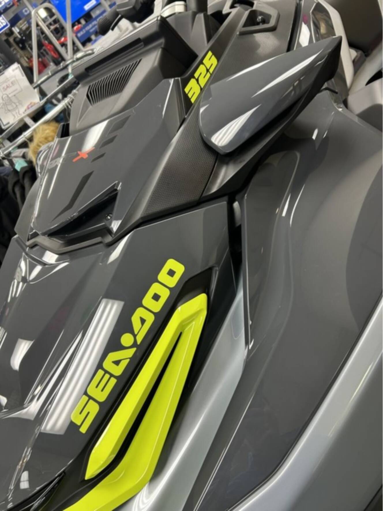 A photo of this 2026 Sea-Doo RXP-X 325 w/ Sound System-Ice Metal/ Manta Green