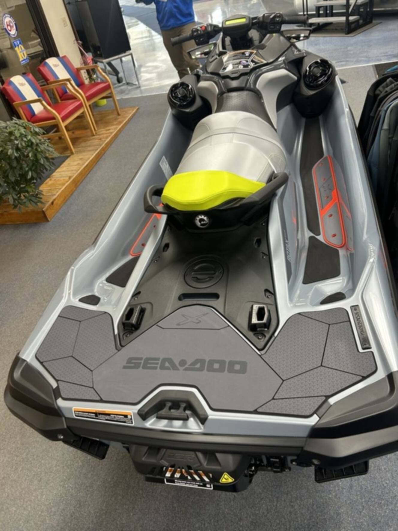 A photo of this 2026 Sea-Doo RXP-X 325 w/ Sound System-Ice Metal/ Manta Green
