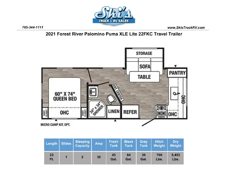 2021 Forest River Palomino Puma XLE Lite 22FKC