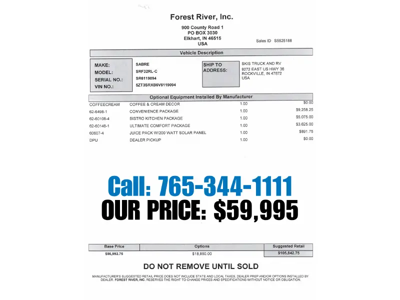 2027 Forest River Sabre 32RL