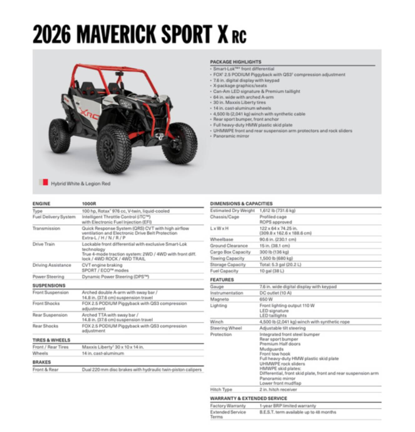 A photo of this 2026 Can-Am Maverick Sport X Rc 1000R