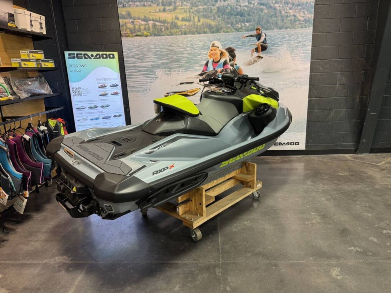A photo of this 2026 Sea-Doo RXP-X 325 Tech, BRP Premium A, iBR Ice Metal / Manta