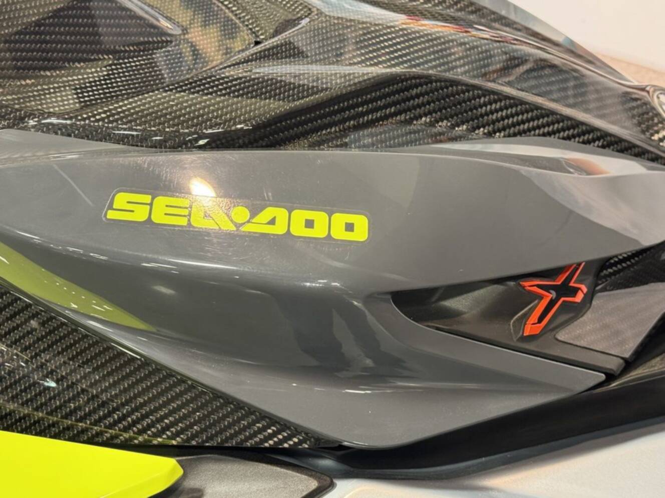 A photo of this 2026 Sea-Doo RXP-X 325 Tech, BRP Premium A, iBR Ice Metal / Manta