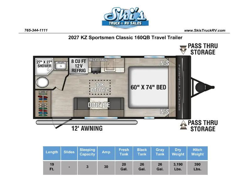 2027 KZ RV Sportsmen Classic 160QB