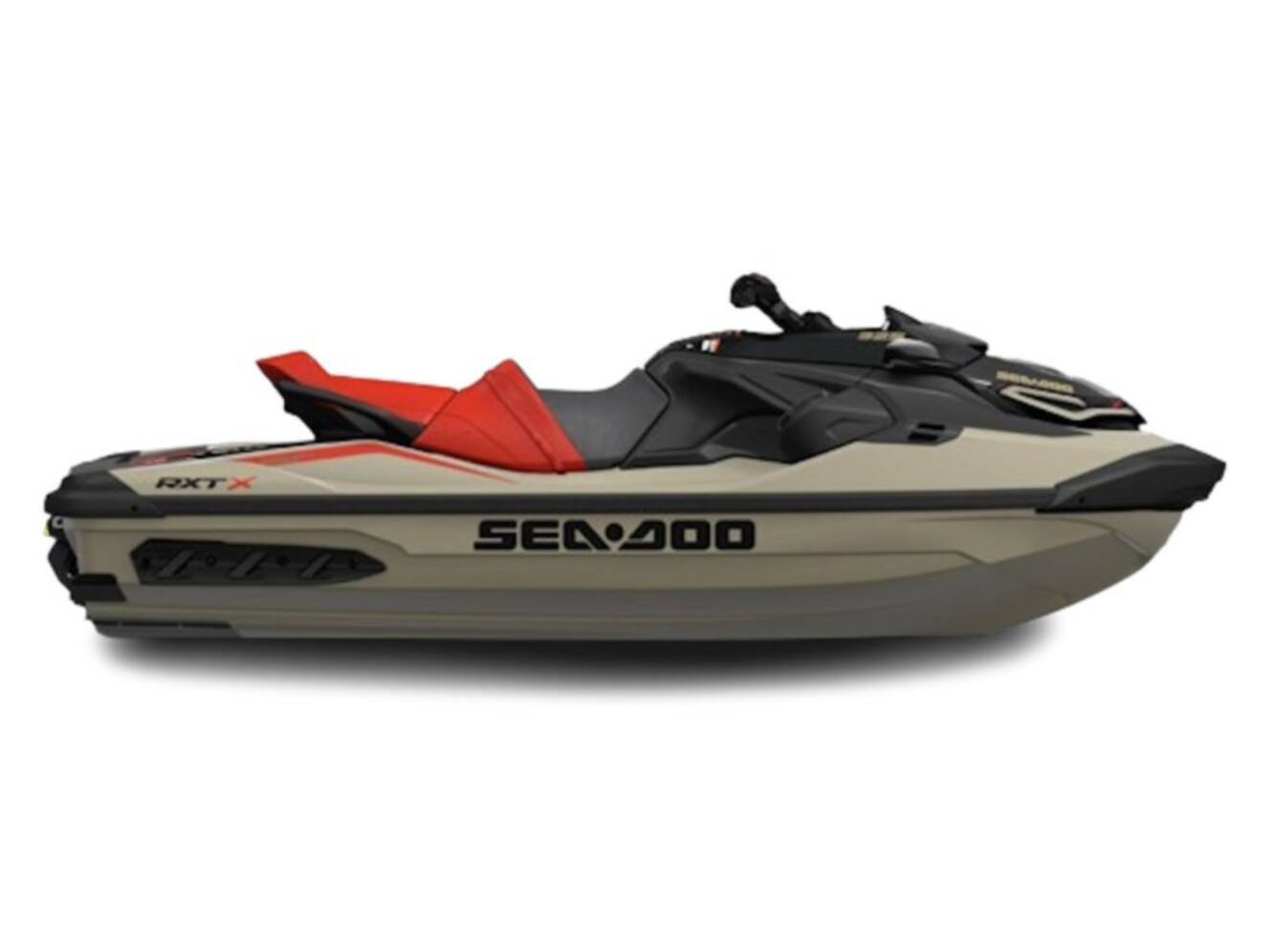 A photo of this 2025 Sea-Doo RXT-X 325 Metallic Tan / Lava Red Premium
