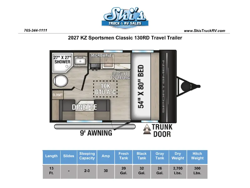 2027 KZ RV Sportsmen Classic 130RD